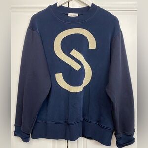 St. John Women’s Size Large Navy Sweatshirt with Logo on Front in Gold